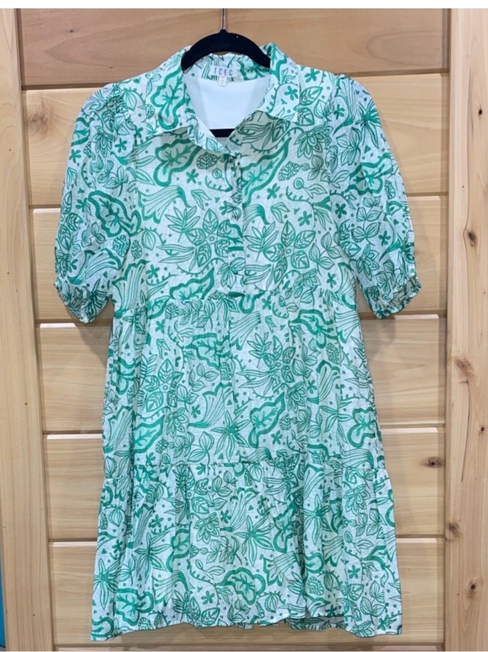 TCEC Green & White Floral Button Front Dress
